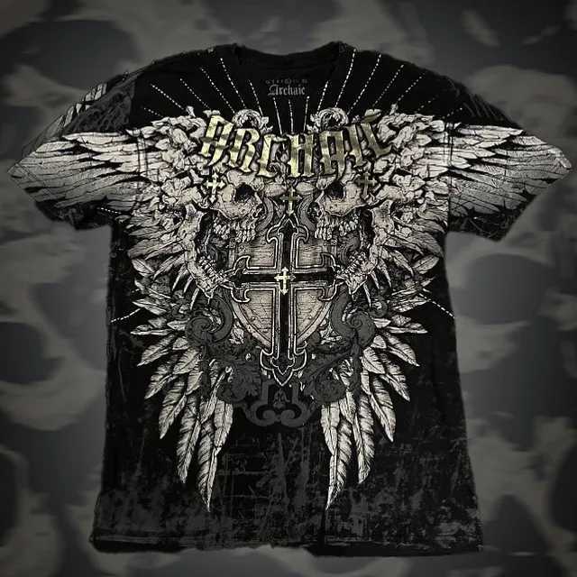 Summer Trendy Gothic Style Cotton T-shirts Skull Graphic Tshirts Y2K Retro Grunge Hip Hop Men Clothing Oversized Short SlveC250417