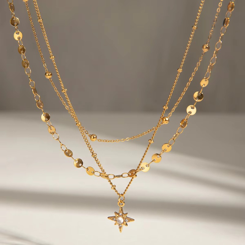 Jewellery Finery Exquisite Texture Star Charm Necklace, Waterproof 18K Gold Plated Three Layers Design, Durable and Stylish Accessory for Gift