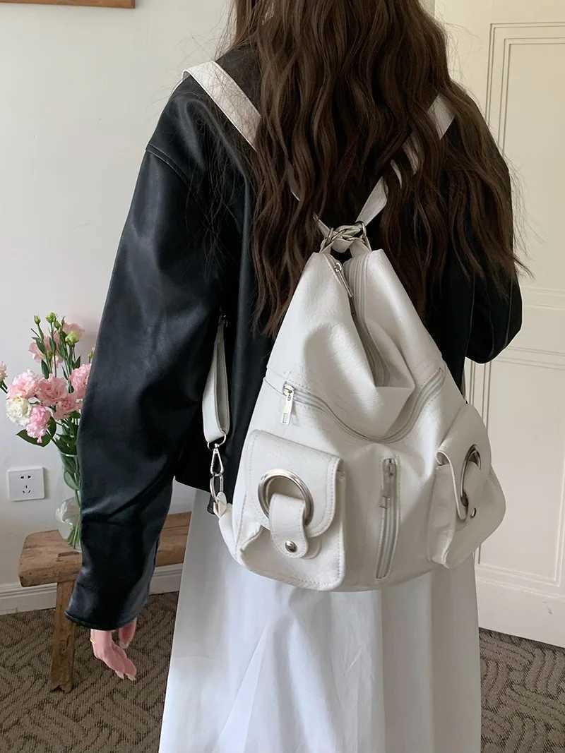 JIAERDI Vintage Grunge Y2k Handbags Women Hot Girls Pockets PU Leather White Backpacks Ladies Harajuku Aesthetic Crossbody BagsW251115