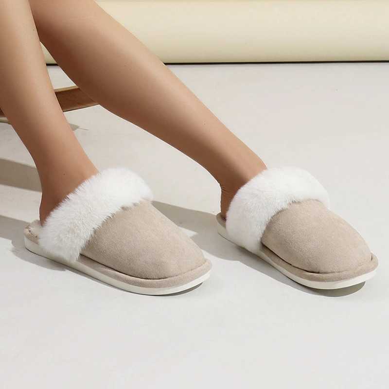Lucyever Pink Faux Suede Faux Fur Slippers Women Home Warm Non Slip Slides Woman Casual Flat Heels Plush Slipper Shoes Female H251117