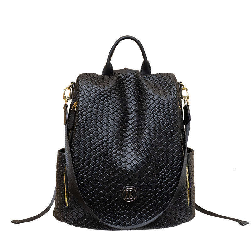 Leather woven for women 2025 new fashionable summer design, niche travel backpack, large capacity backpack