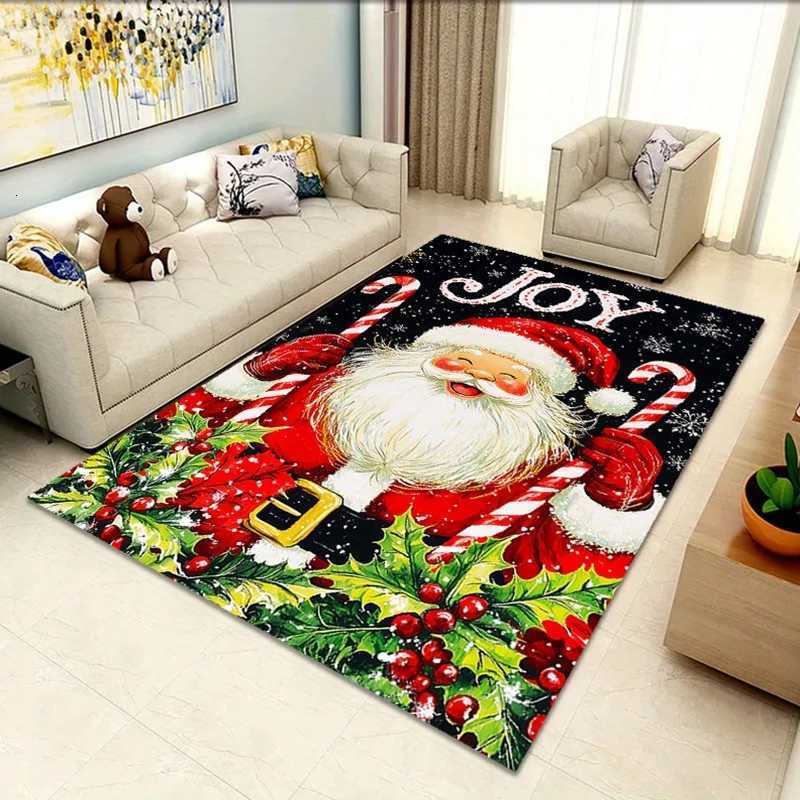 Christmas Joy Santa Claus Printed Area Rug - Polyester Plush Holiday Decor Carpet for Entryway Living Room Bedroom - DurableM251117