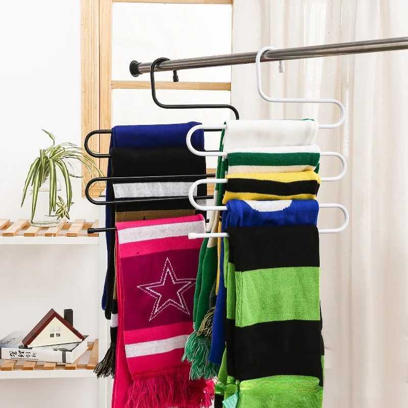 5 Layers S-shaped Pants Hanger Multifunctional Anti-skid Stainless Steel Pants RackWardrobe Storage Scarf Rack lron Pants Rack C251117