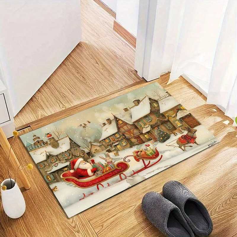 Christmas Snow Deer Santa Claus Kitchen Floor Mat Home Decor Bedroom Doormat Hallway Balcony Long Rugs Christmas DecorationsM251117