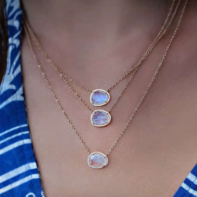 Beautiful Bohemian Natural Stone Jewelry Pure Sier Women's Moonstone Necklace LYN0847