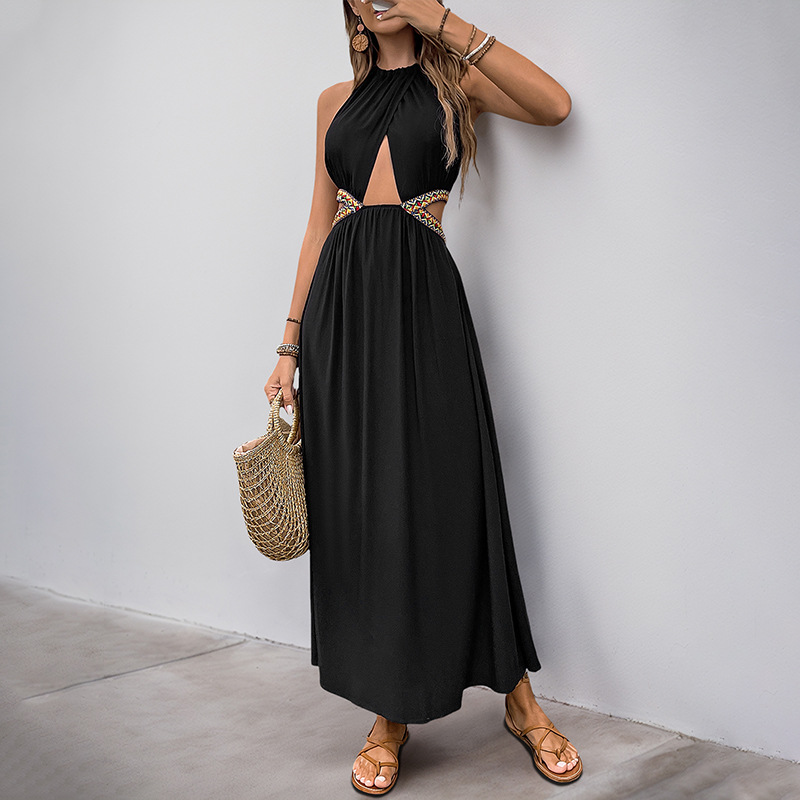 G415Leisure Vacation Dress with Unique Ribbon Embellishment and Ethnic Theme