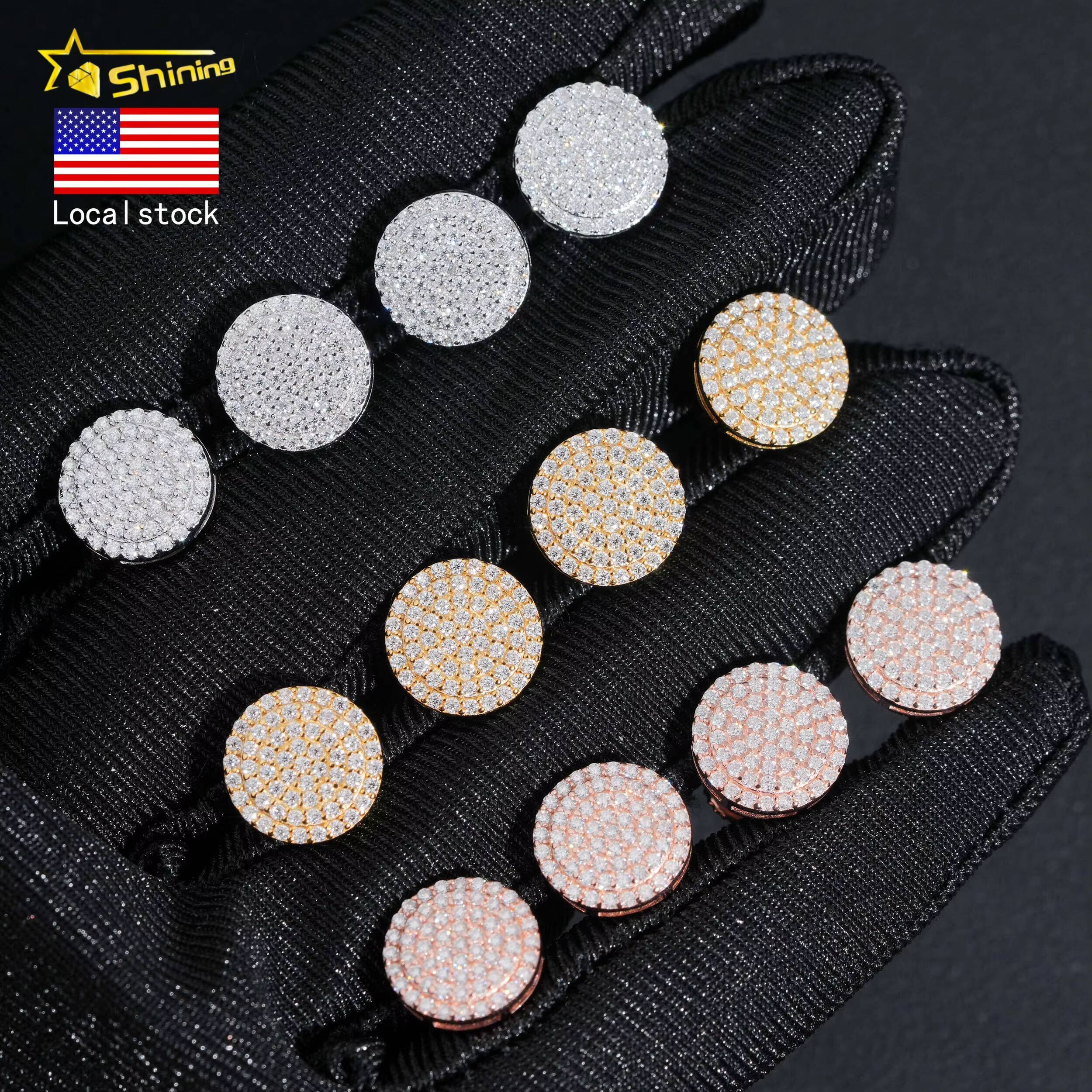 USA Warehouse Fast Shipping 10mm Pass Diamond Test VVS Moissanite 925 Sterling Silver Gold Plated Screw Back Stud Earring