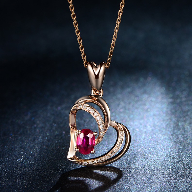 Heart Necklaces for Women Rose Gold Necklaces for Her,Red Heart Birthstone Necklace Dainty Necklace Jewelry Gifts for Christmas Anniversary Birthday G
