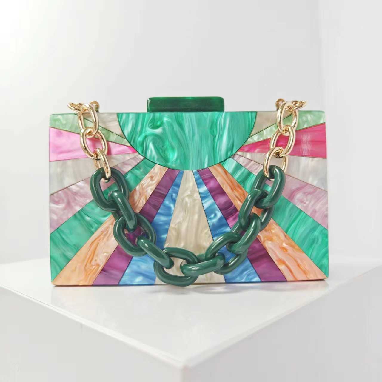 Womens Contrast Colored Spliced Acrylic Dinner Bag Single Shoulder Oblique Cross Wedding Banquet Women Bags Handbag