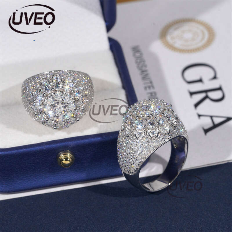 925 Jewelry Gold VVS Iced Out Moissanite Ring Hip Hop Pass Dias Tester Women Couple
