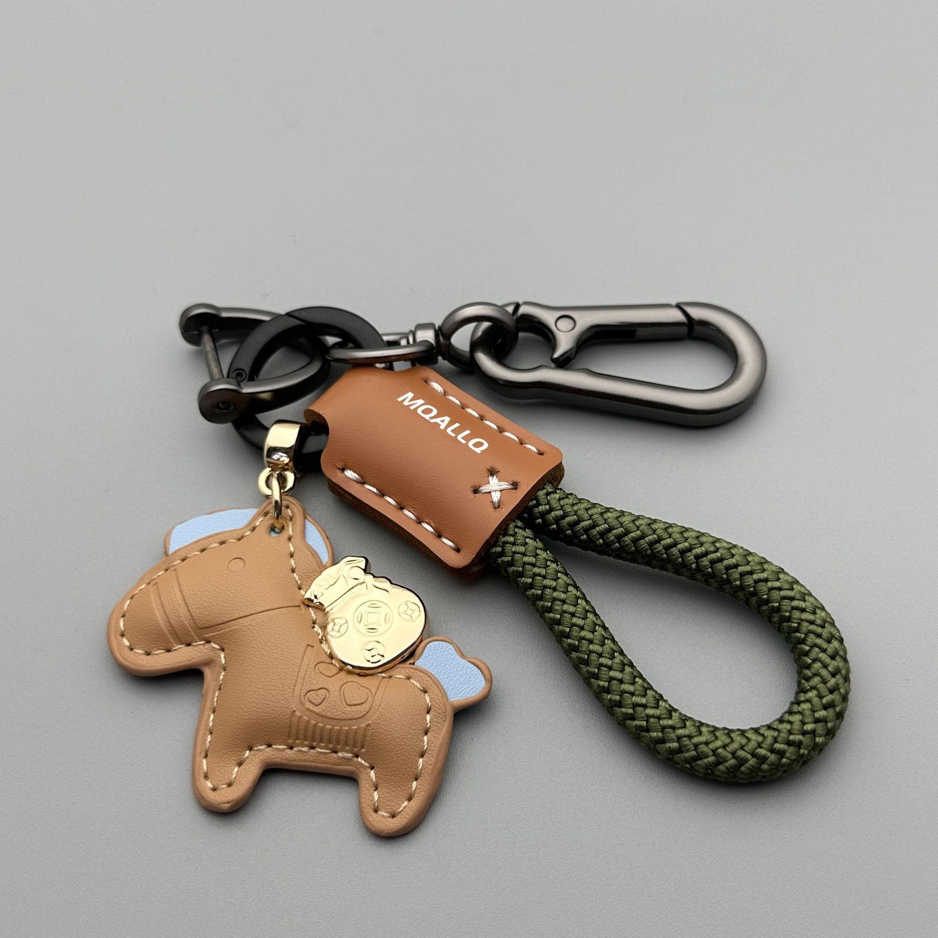Get Rich Quickly Handmade Woven Rope Car Pendant Cartoon Cute Couple Keychain Key Tag Leather