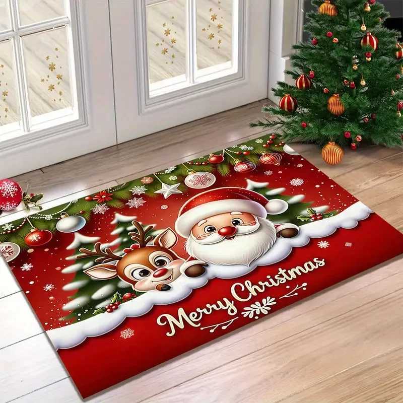 VIKAMA 1PC Santa and Elk Pattern Doormat for Home Holiday Decor Christmas Home Decor Mat Entrance Welcome Doormat Home RugM251117