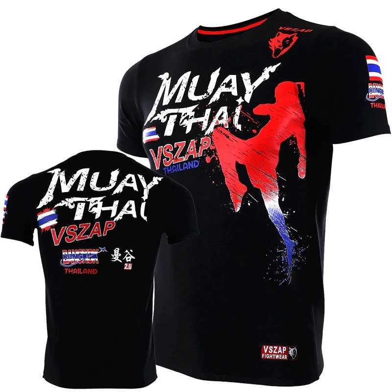 Mens Muay Thai Sports T-shirt Running T-shirt Mens Gym Fitness MMA Training Shirt Sportswear Boxing Quick Dry W250417