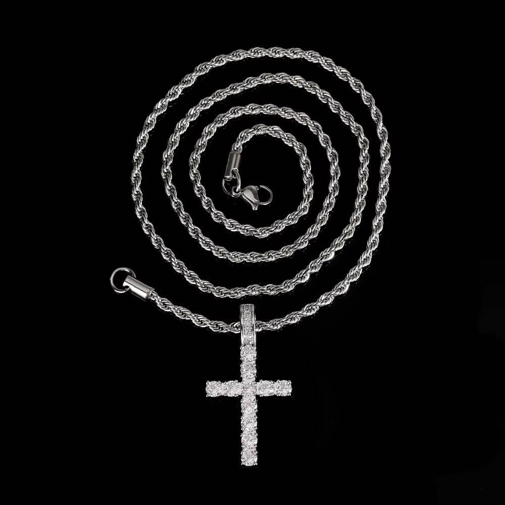 Moissanite Hip Hop Jewelry Silver Christian Dainty Jesus Piece Zircon Men Pendant Diamond Cross Necklace
