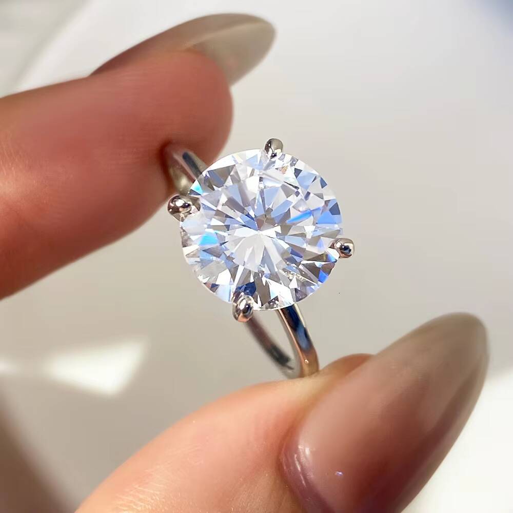 Wholesale S925 Sterling Silver Big Round CZ Solitaire Engagement Rings for Couple