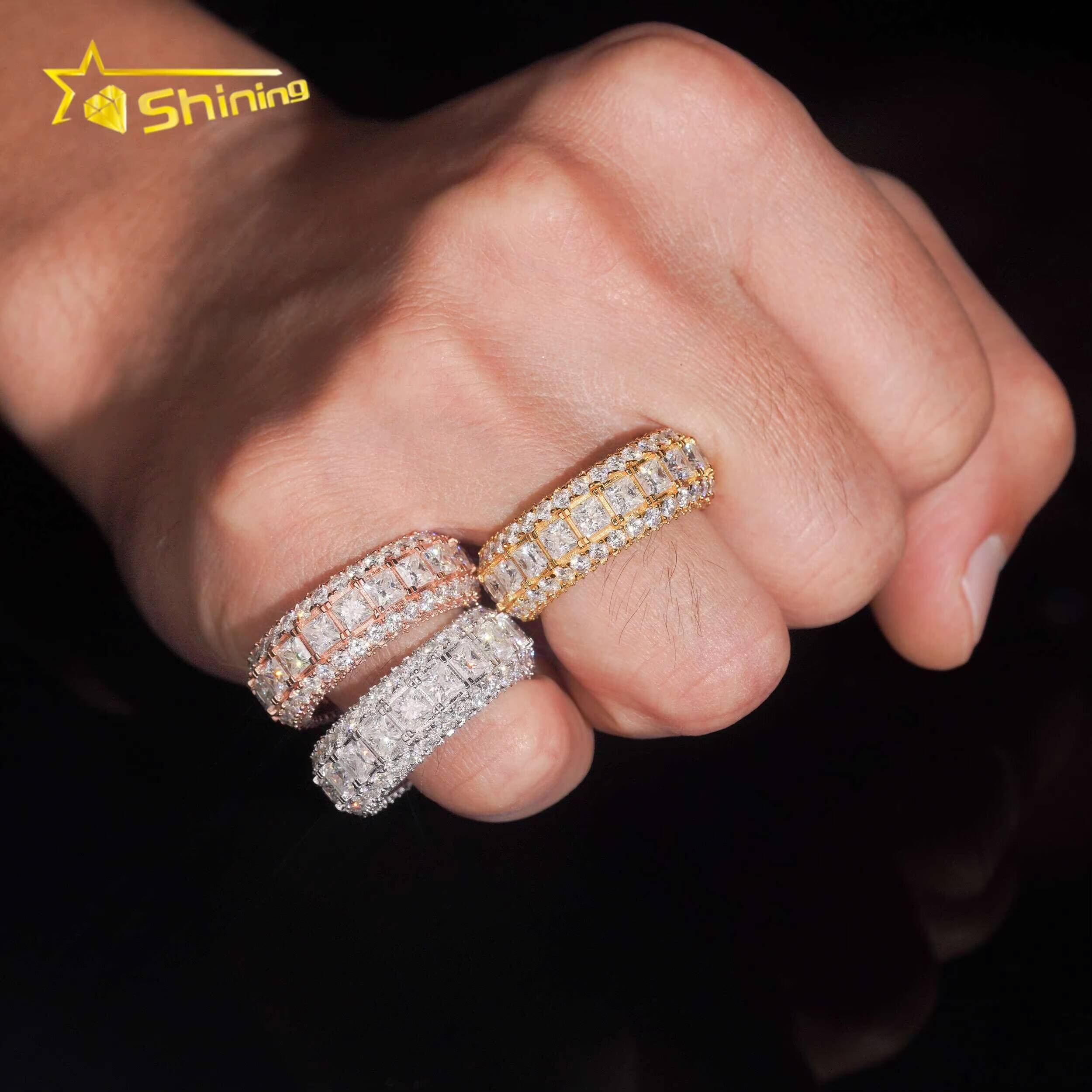 GRA Pass Diamond Tester Wholesale Solid Silver 925 VVS Moissanite Fully Iced Out Wedding Ring Engagement Eternity Band Ring