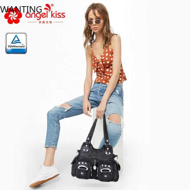 Angelkiss Women Handbag Fashion Small PU Shoulder Bag Soft Hobos Messenger Top-handle Bag Tote Satchel Front Pockets PurseW251117