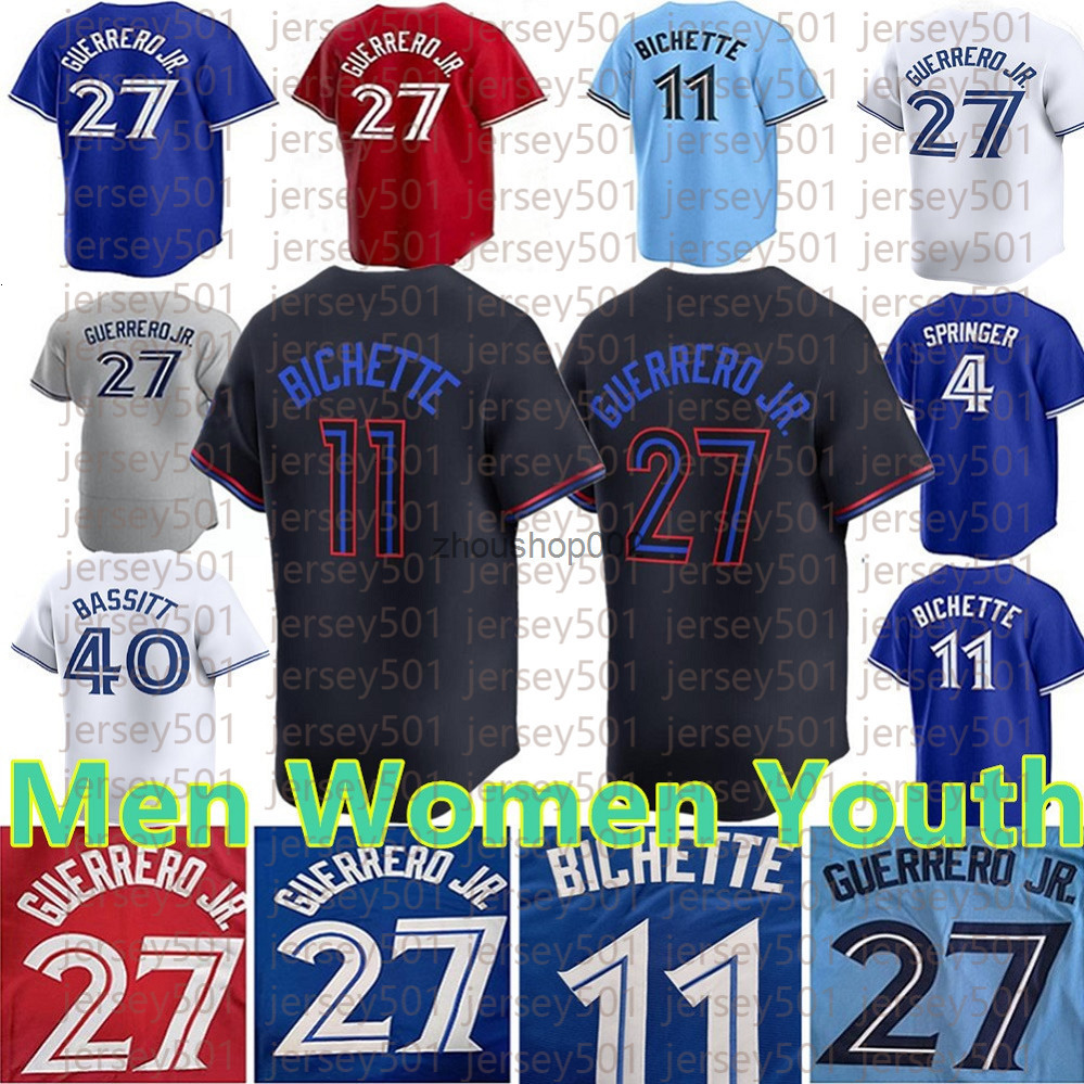Custom 27 Vladimir Guerrero Jr Jersey 11 Bo Bichette Alejandro Kirk Alek Manoah George Springer Daniel Vogelbach Daulton Varsho Blue Jays Jerseys