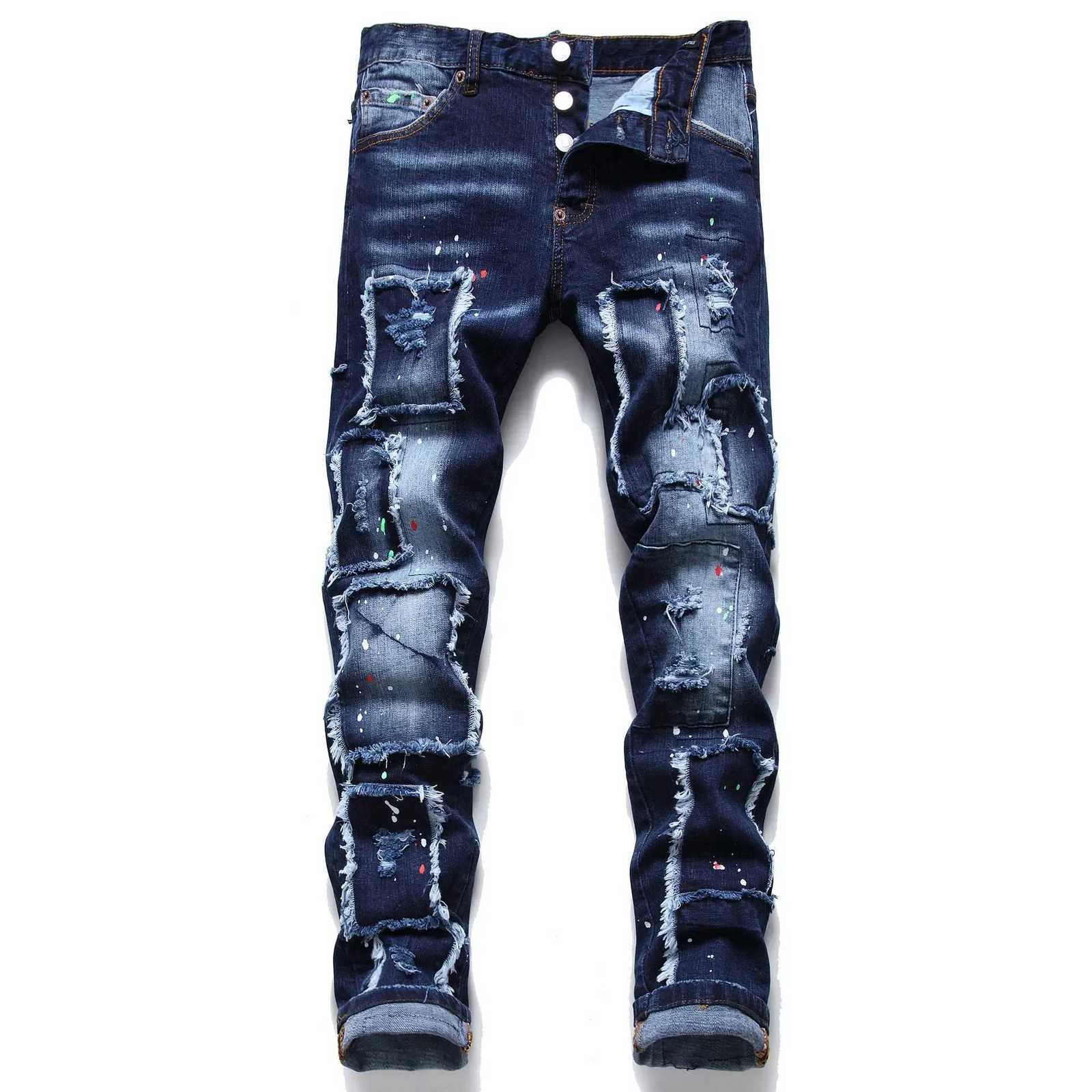 2025 Mens Ripped Jeans Luxury Brand Light Blue Holes Long Jeans Quality Street Fashion Male Stretch Skinny Pants Men ClothingW251117