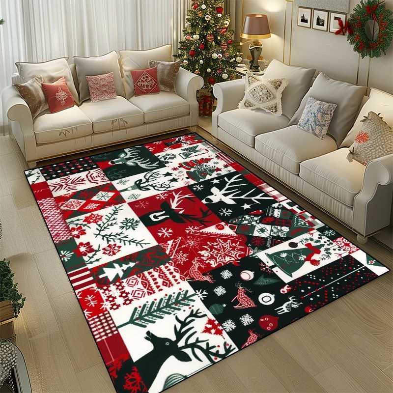 Christmas Tree Elk Cartoon Carpet Large Area Living Room Geometry Home Decoration Rugs Non-slip Bedroom Mat Washable Lounge RugM251117