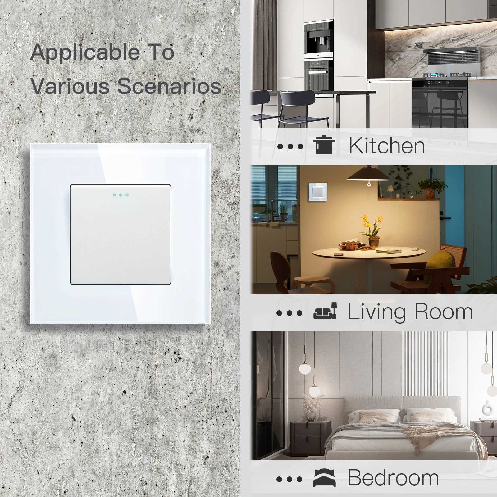 BSEED Wall Switches Button 1/2/3Gang 2Way Glass Panel Mechanical Stair Light Switches EU Change Over Switched Conmutados SwitchW251117 - view 5