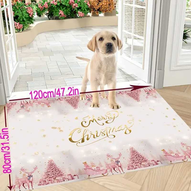 VIKAMA Pink Christmas Doormat - Minimalist Anti-Slip Snowflake Design Suitable for Indoor/Outdoor Entryway Bathroom DecorM251117