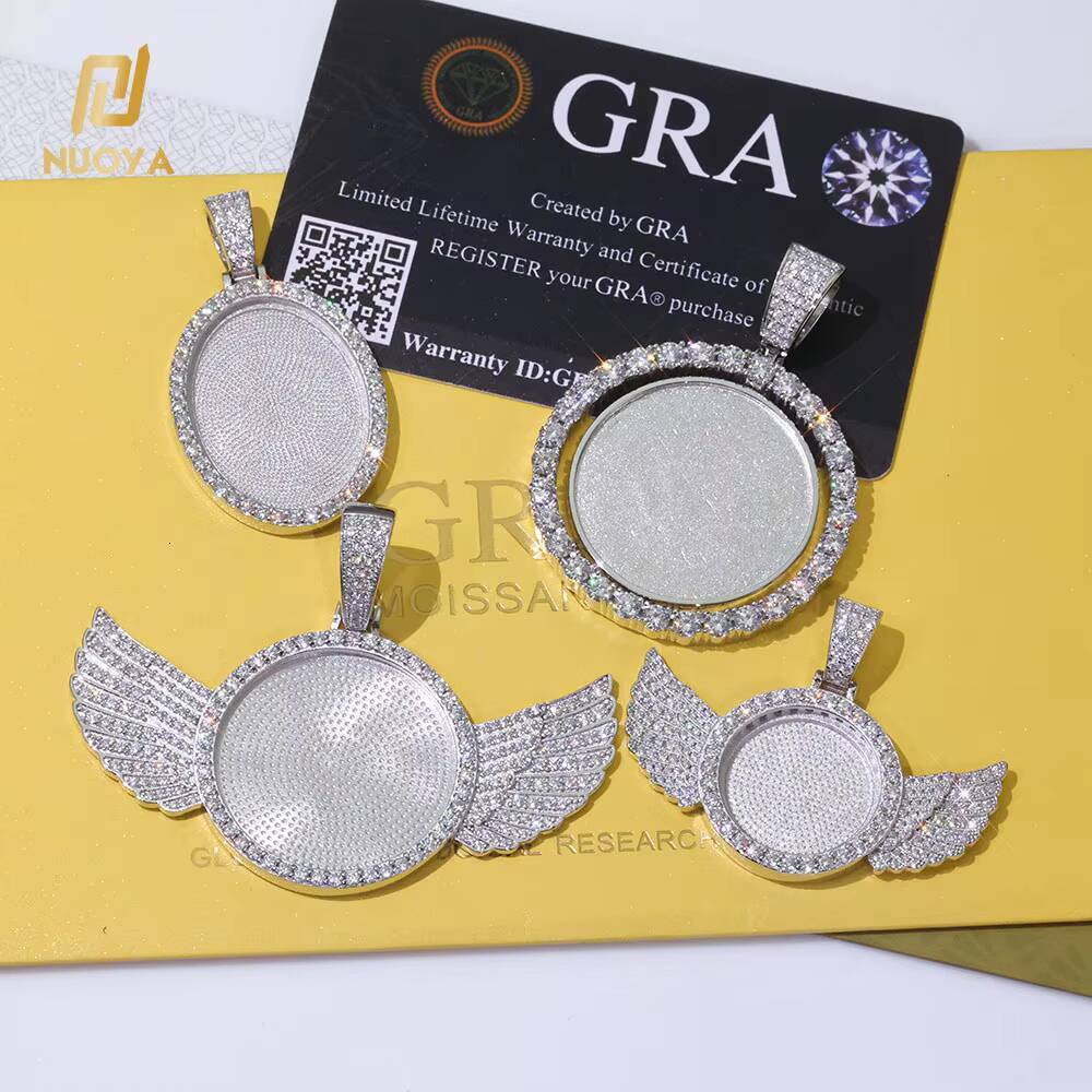 NUOYA 925 Silver VVS Moissanite Diamond Pendant Custom Oval Photo Charm Pendant Iced Out Hip Hop Memorial Jewelry for Men Women