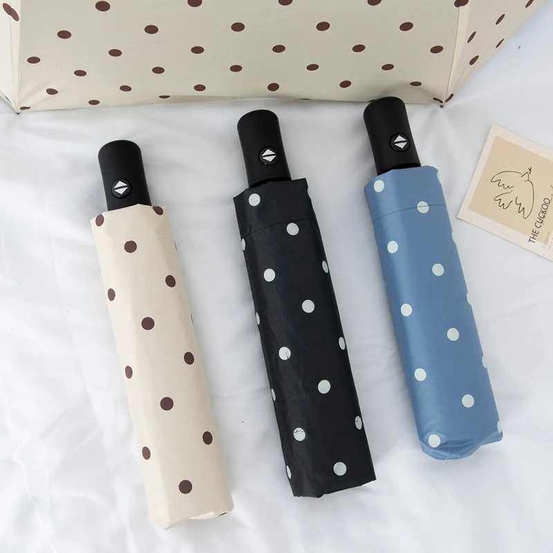 Automatic Folding Polka Dots Umbrella Black Glue Simple UV Protection Sun Rain Outdoor Travel Daily Commute Lightweight Portable C251117