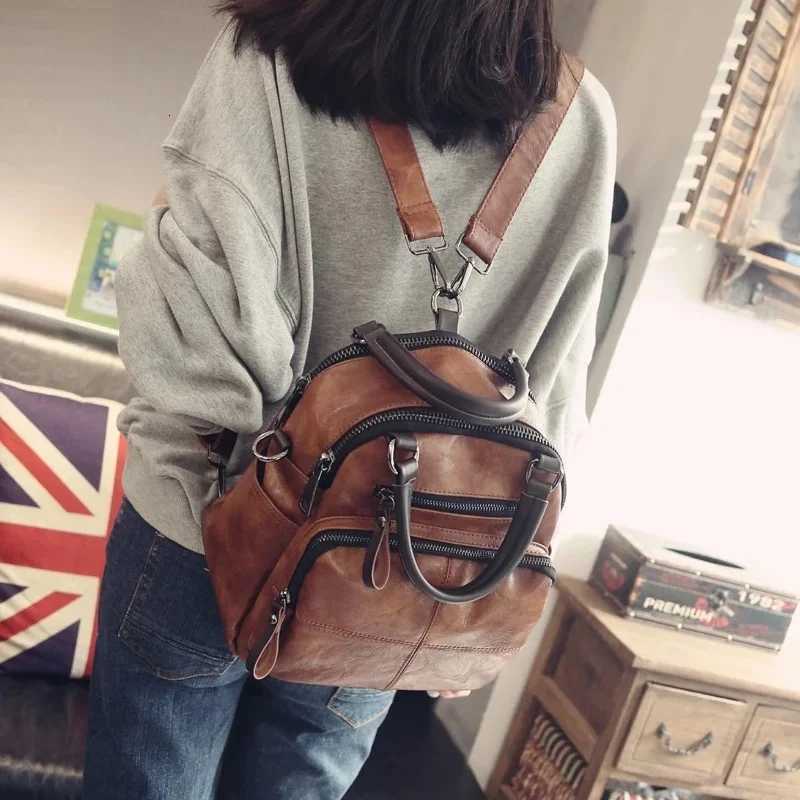 MOTAORA 2025 New Women Handbag Multifunction Leather Flap Bag Ladies Vintage Casual Backpack For Women Small Shoulder Bag FemaleW251115