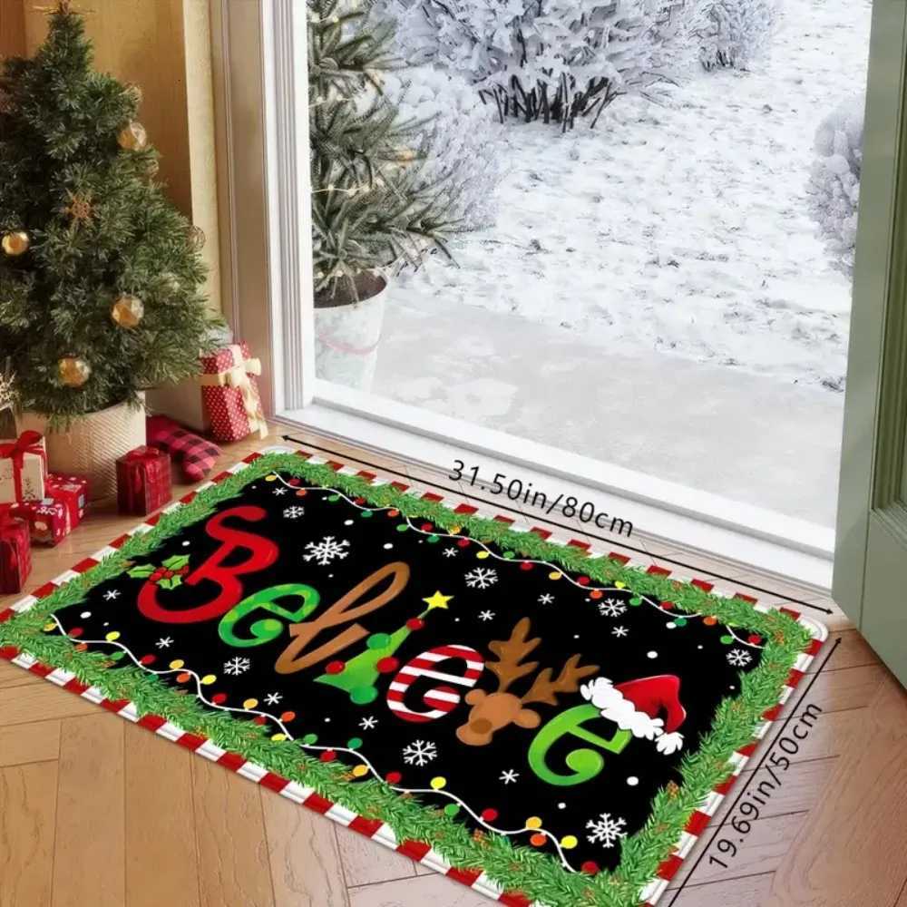 1PC Christmas Ideas Believe Welcome Floor Mat for Door Soft Absorbent Non-Slip Floor Mat for Bathroom Kitchen Decorative RugM251117