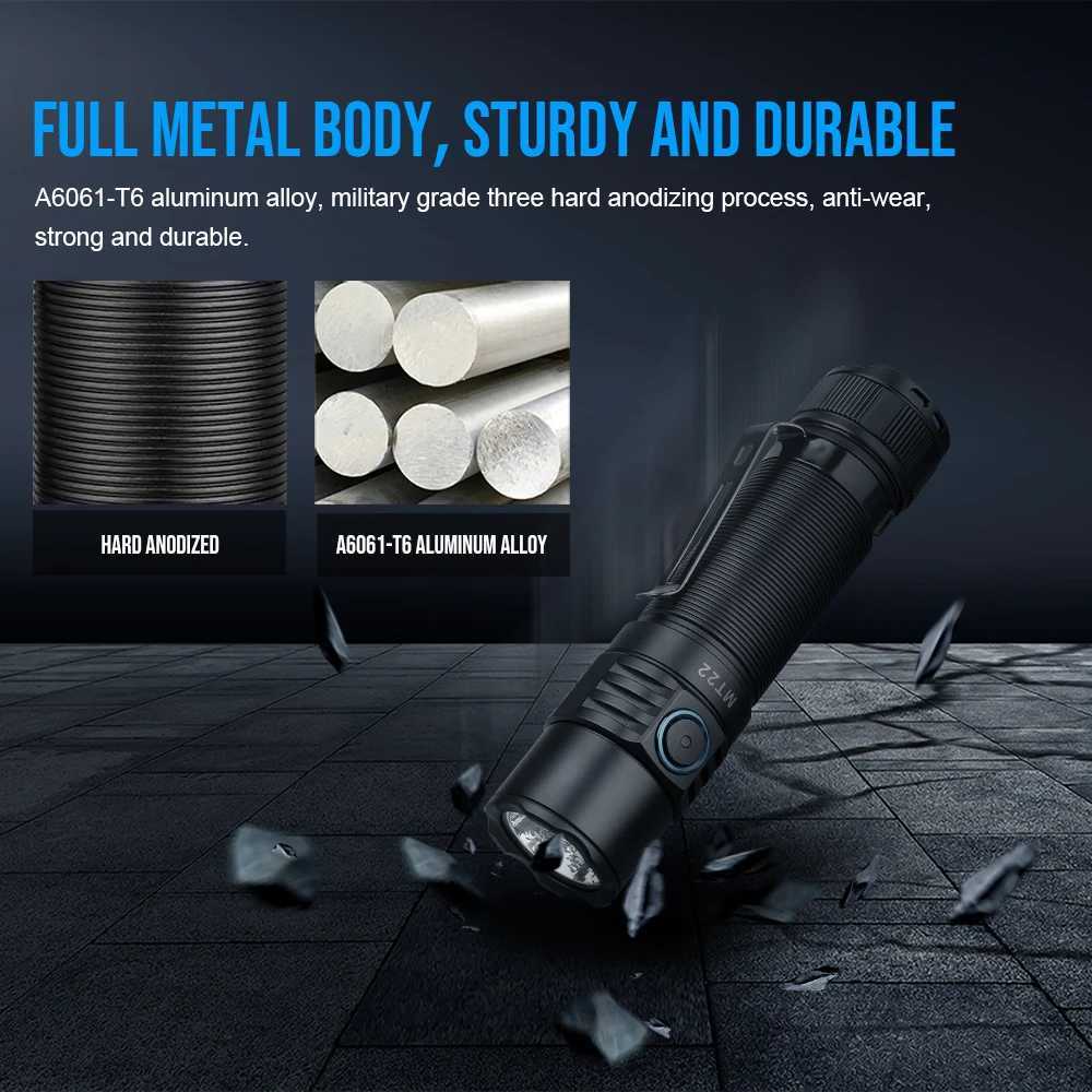 Trustfire MT22 Rechargeable EDC LED Flashlight 2250Lumen Powerful Type C USB Charging Torch 18650 Work Light Power Bank Function M251117