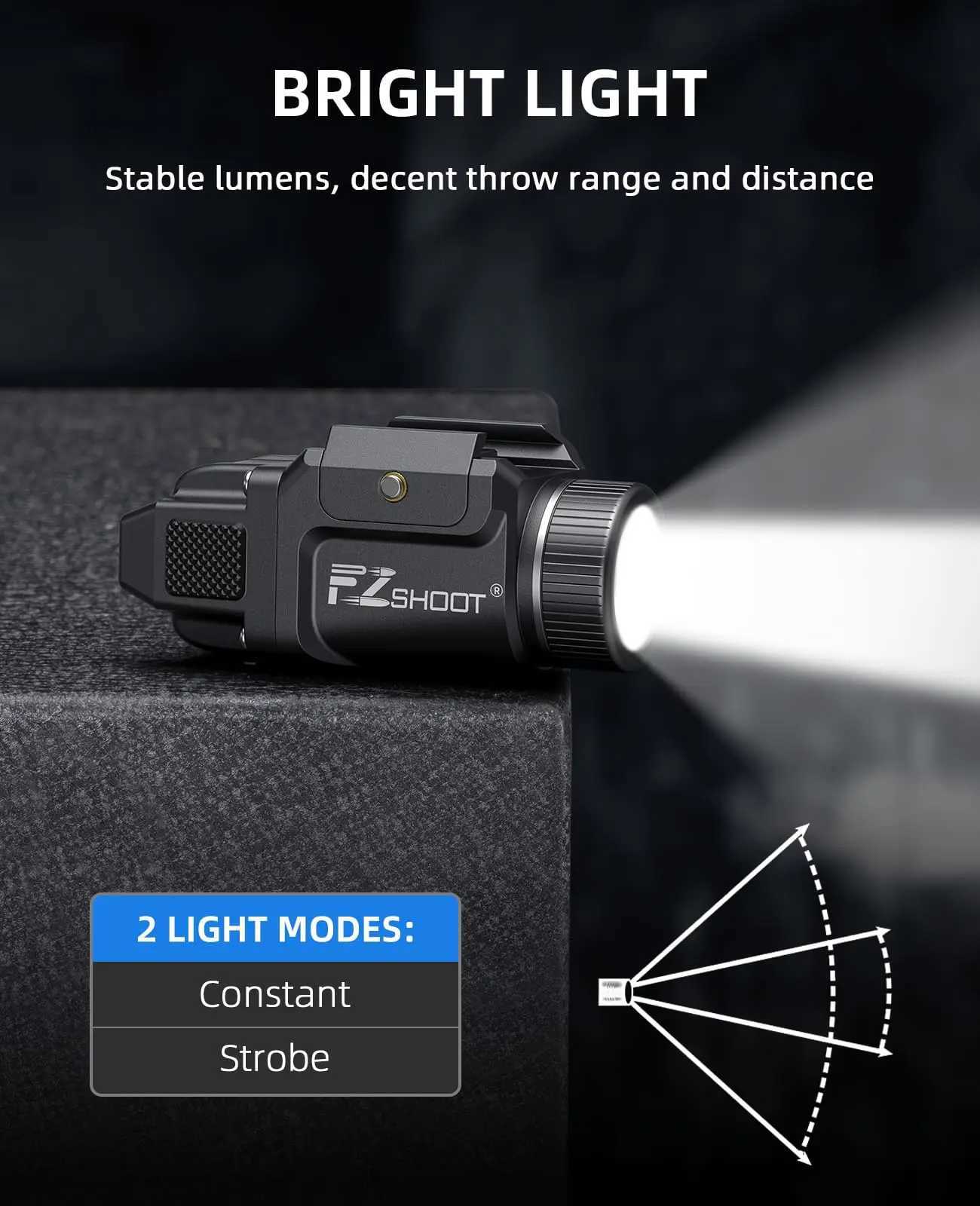 MIDTEN Pistol Tactical Flashlight 500 Lumens Rechargeable LED Light Compact with Strobe Mode for Handgun Picatinny and GL Rails M251117