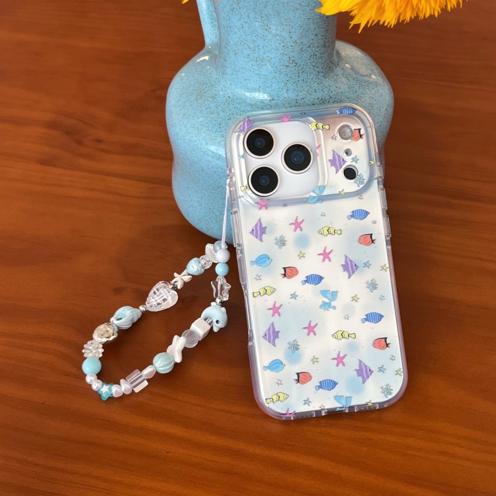 Full Screen Underwater Creatures Phone Case Compatible with iPhone 17/16 Pro Max Cartoon Bracelet Case iPhone 15/14 Pro