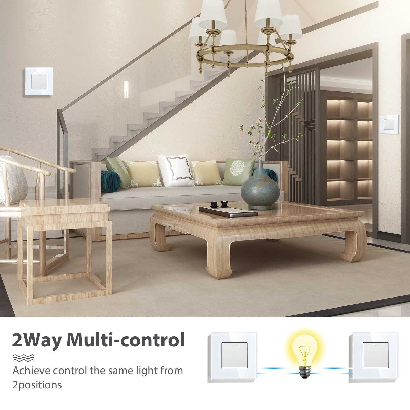 BSEED Wall Switches Button 1/2/3Gang 2Way Glass Panel Mechanical Stair Light Switches EU Change Over Switched Conmutados SwitchW251117 - view 4