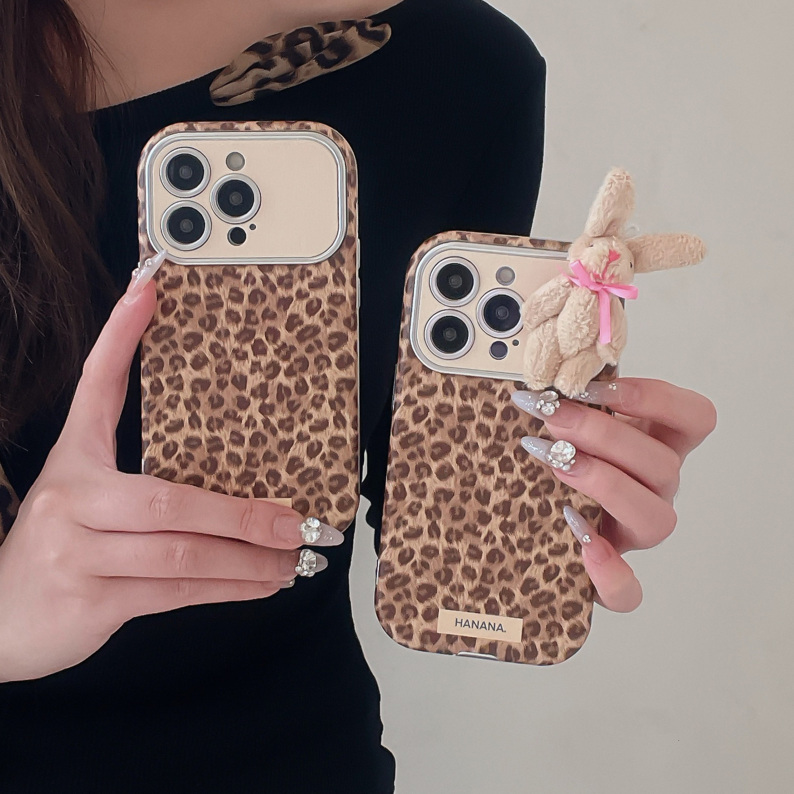 Brown Leopard Print Phone Case Compatible with iPhone 17/16 Pro Max Autumn Winter INS 3D Rabbit Protective Case iPhone 15 for Women