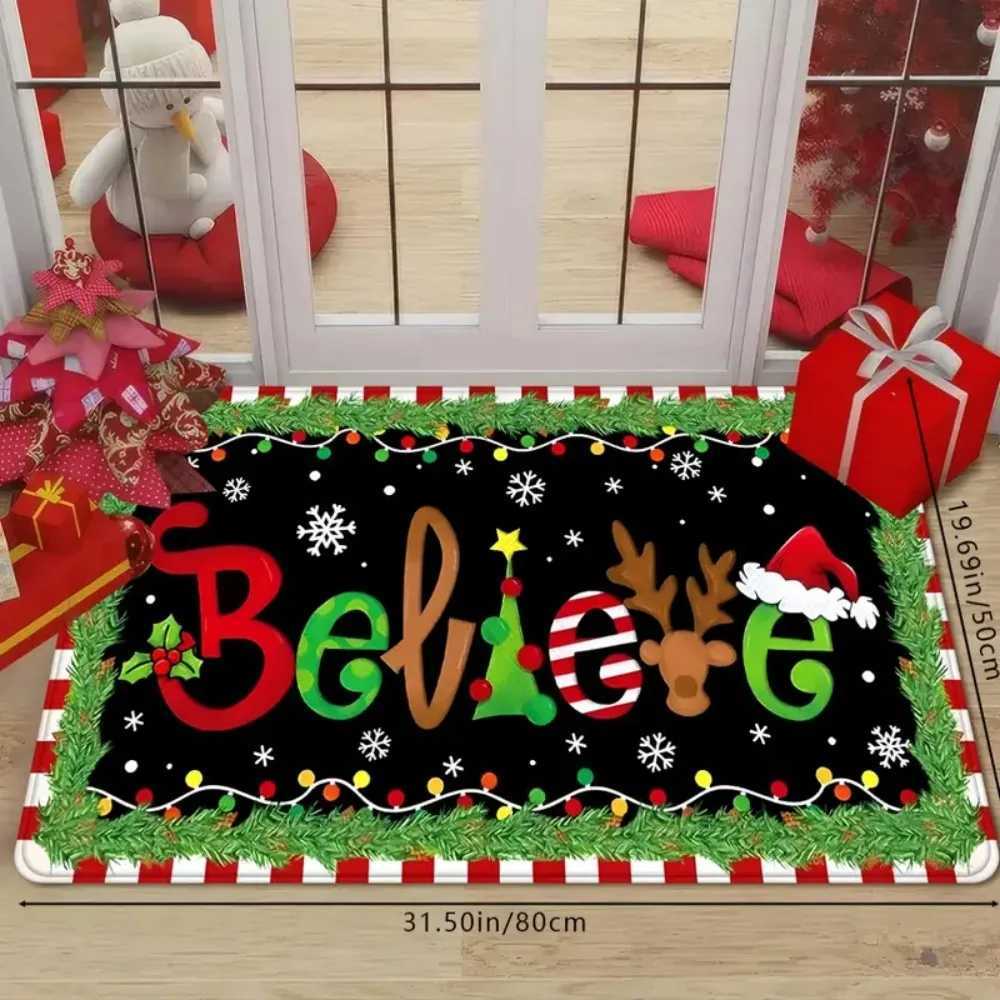 1PC Christmas Ideas Believe Welcome Floor Mat for Door Soft Absorbent Non-Slip Floor Mat for Bathroom Kitchen Decorative RugM251117