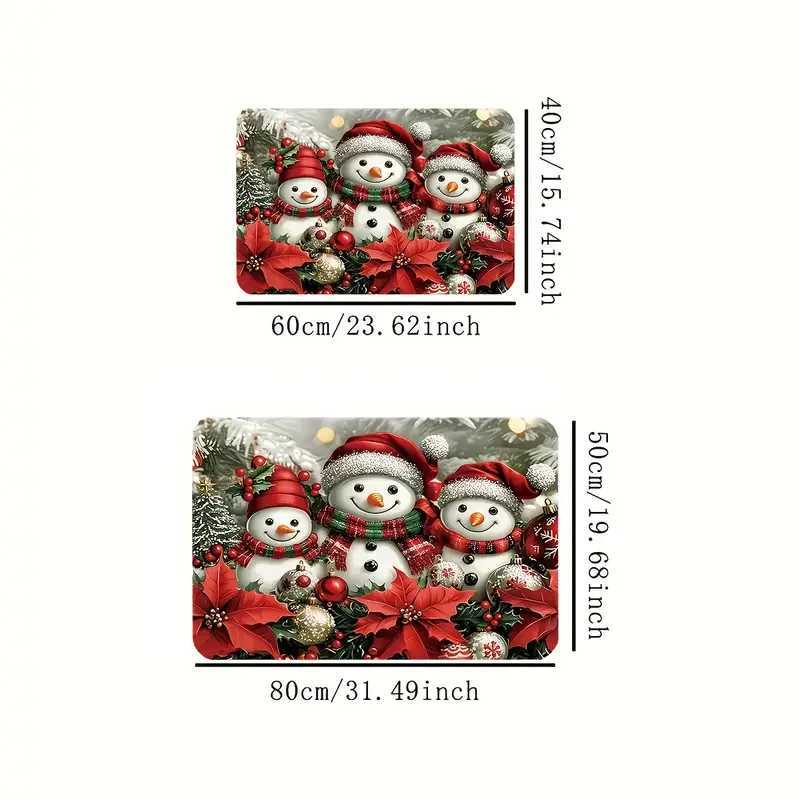 Cute Three Christmas Snowman Welcome Doormat Bathroom Balcony Non-Slip Dirt Resistant Floor Mat Christmas Day Decorative RugM251117