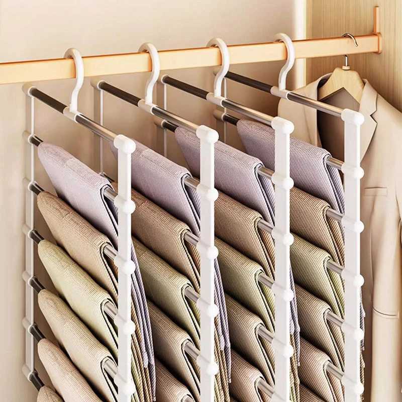 Stainless Steel Pants Hanger Magic Foldable Trouser Rack Ladder Hanger For Saving Wardrobe Space Closet Organizer C251117