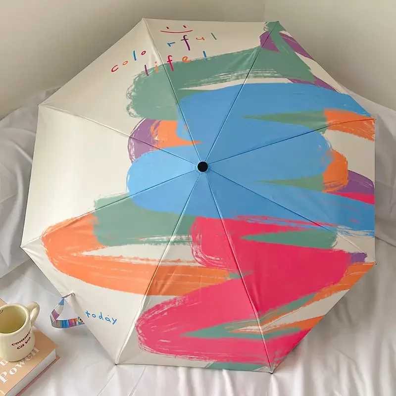 Rainbow graffiti simple sun protection umbrella foldable portable hand-powered automatic umbrella for sunny and rainy days C251117