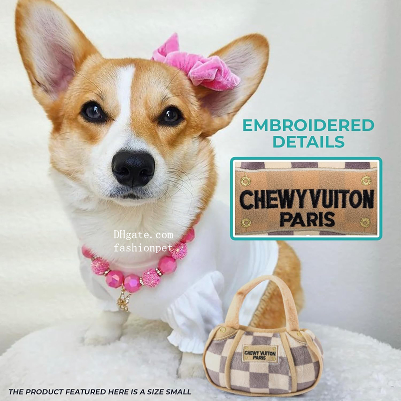 Plush Designer Dog Toys with Interactive Squeaker, Dog Checker Chewy Vuiton Handbag, Stimulating Pet Enrichment, Machine-Washable & Safe Materials for - view 4