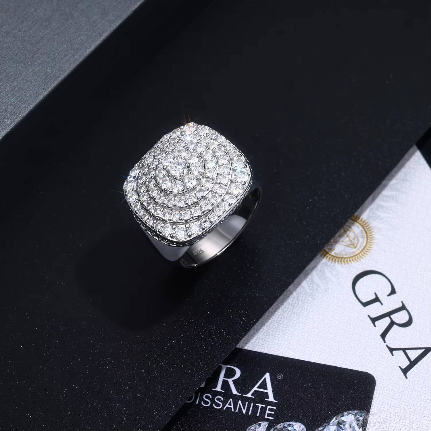 Hip Hop Mens 925 Sterling Silver Moissanite Mens Ring with Large Diamonds Exaggerated Wedding Ring Holiday Gift