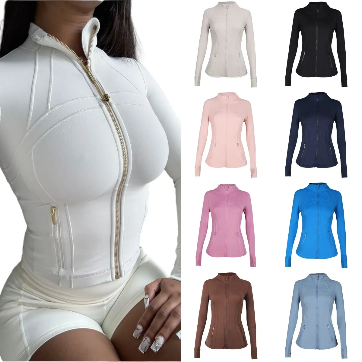 Women Yoga Jacket High Waist Flared Pants Leggings Shorts Suit Activewear Quick Dry Sports Workout Trousers Solid Zipper Design Gym Fitness Running Tr