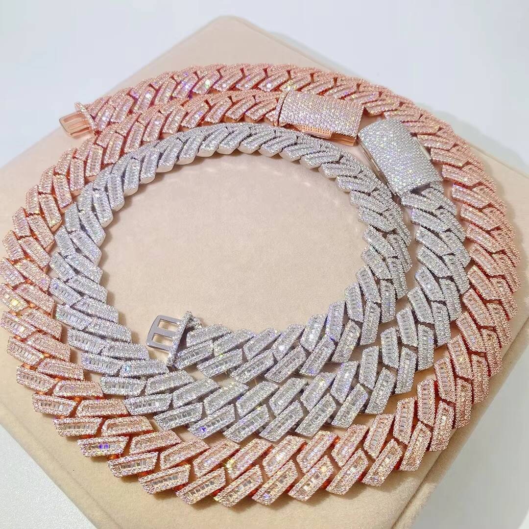 Pass Diamond Tester Bling Hip Hop Jewelry 925 Sterling Silver Baguette VVS Moissanite Iced Out Miami Cuban Link Chain for Men