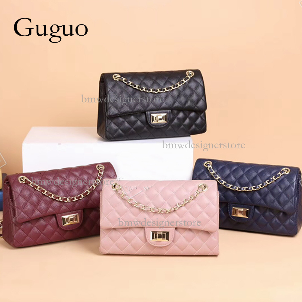 Guguo Designer Lingge Luxury Handbag Top Leather Fashion Chain Single Shoulder Crossbody Bag Metal Buckle High End Versatile Style Small Square Bag