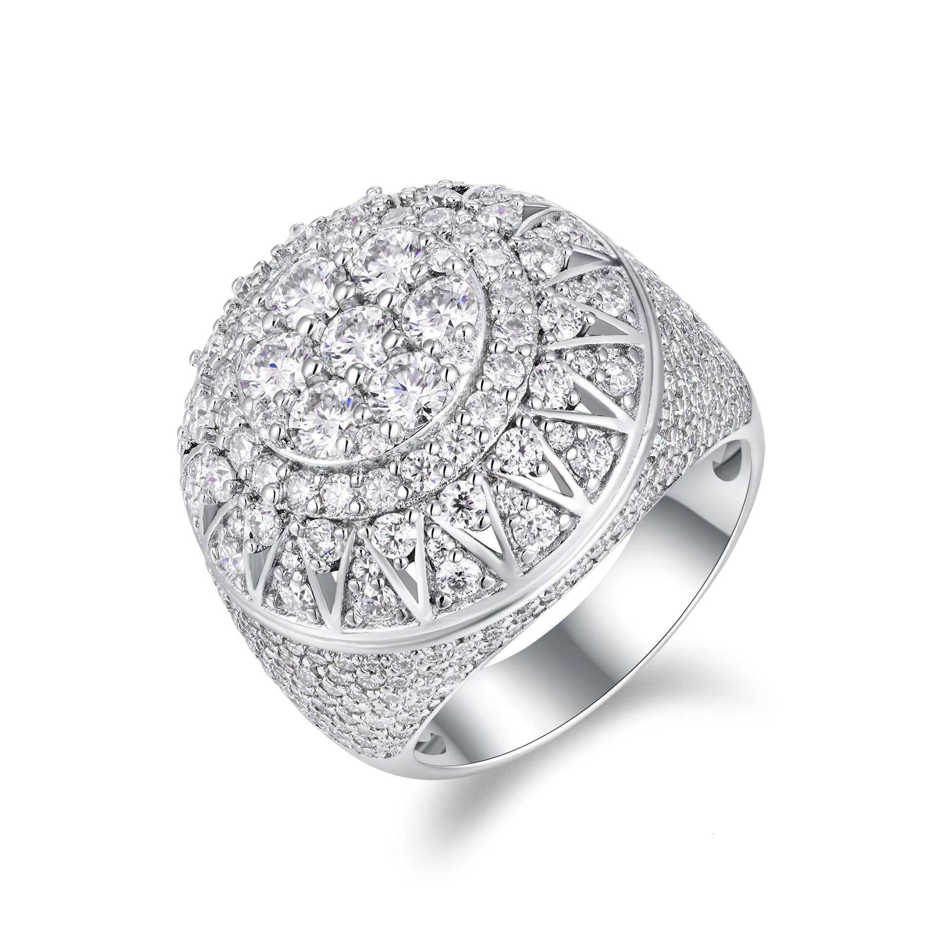 S925 Sterling Rhodium Plated Pave Round Moissanite Cuban Ring for MenCustom Solid GoldLab Diamond Available