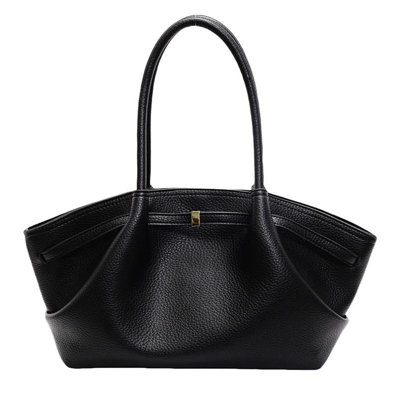 Wrinkled Hand-held Bucket Bag 2025 Spring New Casual Simple Handbag Suitable For Women's Work And Commuting Large Capacity Shoulder Bag Fashionab