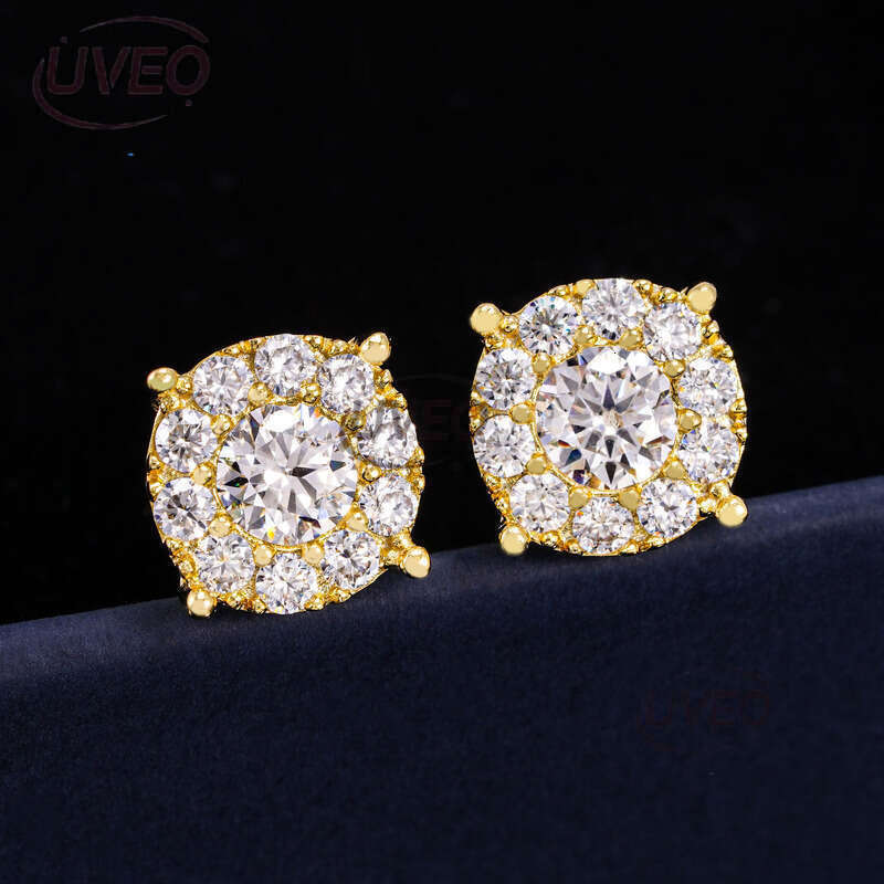 VVS Gold Jewelry Iced Out Sterling Silver 925 Earrings Studs Hip Hop Pass Dias Tester Round Cut Women Gift
