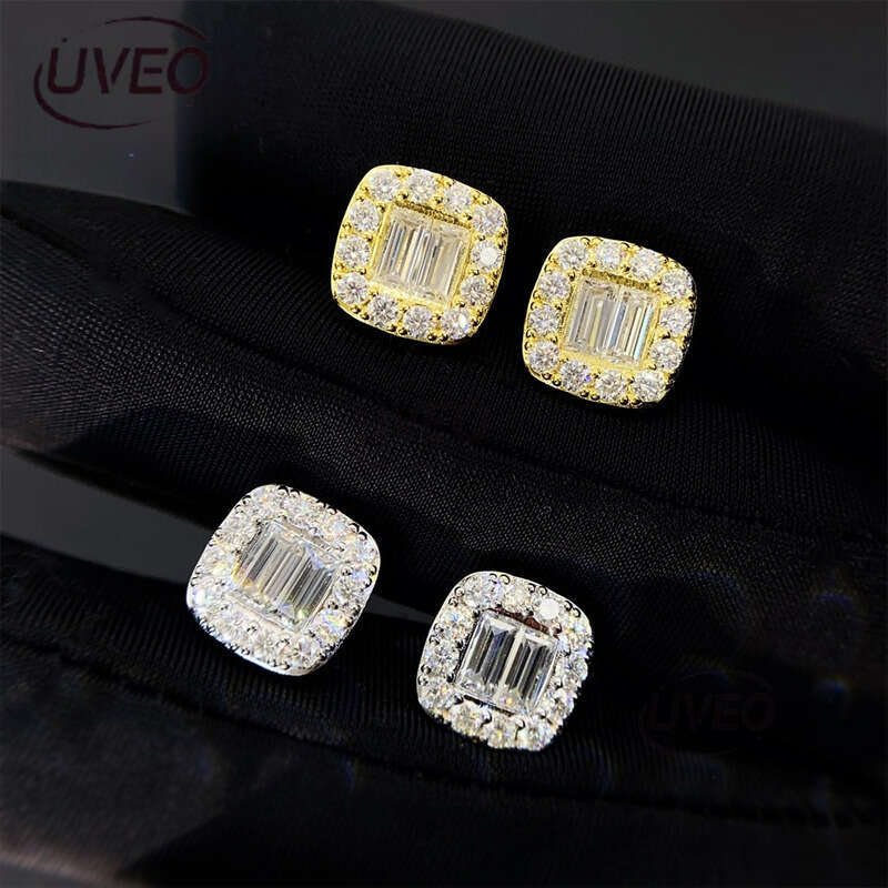 Iced Out Sterling Silver 925 VVS Jewelry Gold Earrings Moissanite Hiphop Pass Diamond Tester Round Cut Mens Fashion Women Gift