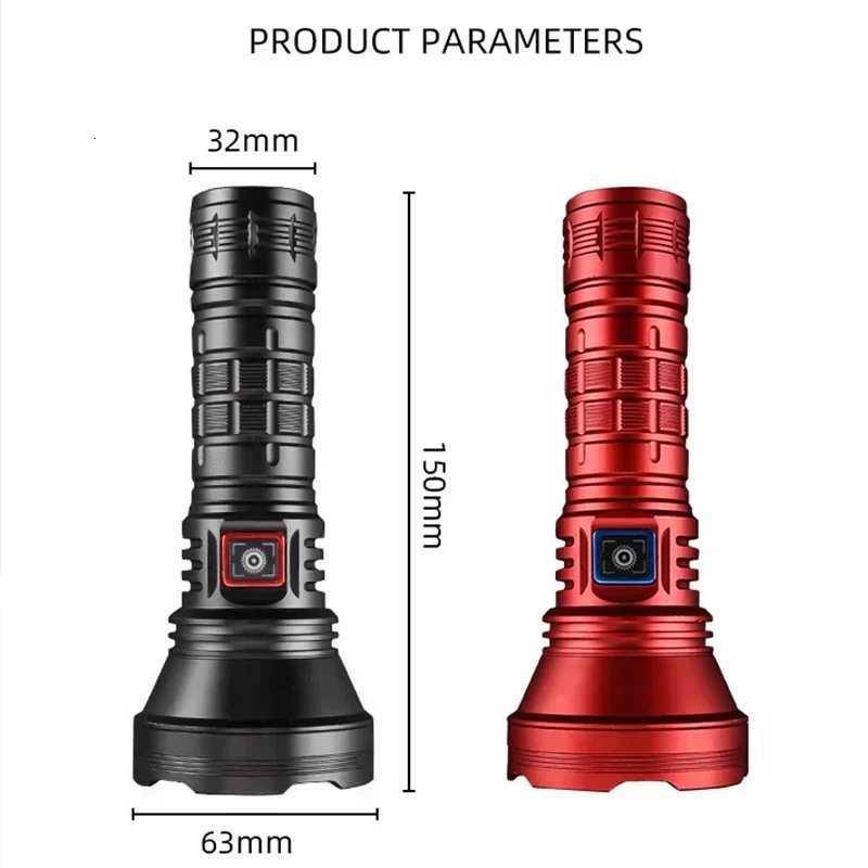 High Power BT90 5000LM LED Torch 50W Powerful Strong Light Long Range Flashlight USB C Rechargeable 18650/26650 Charging Torch M251117