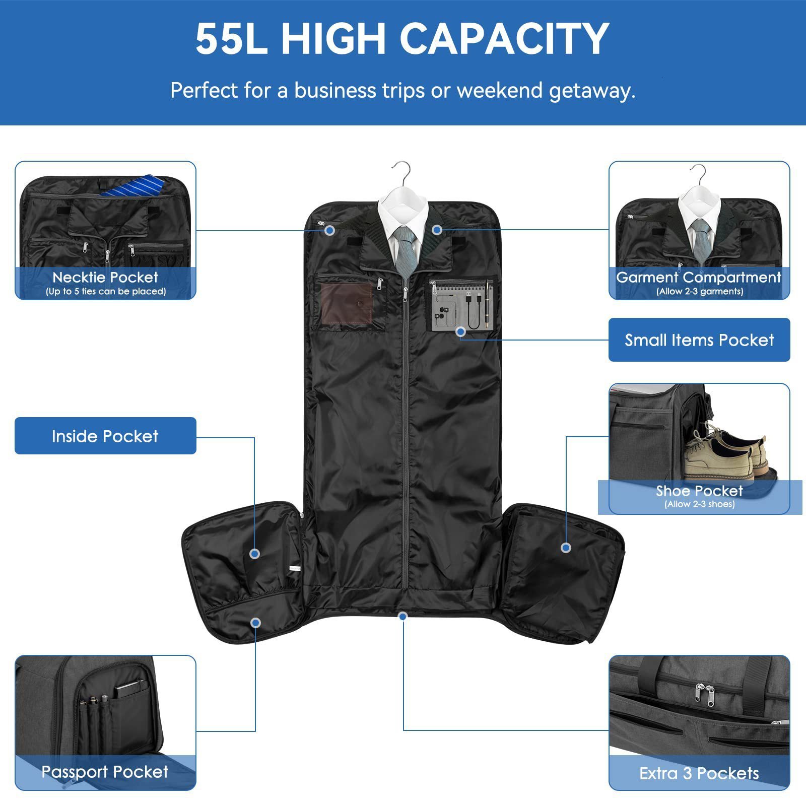 clothing convertible mens bag -2-in-1 hanging luggage set business travel bag for easy carrying 241125